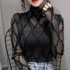 Lace Base Shirt Versatile High Neck Long Sleeved Mesh Fashionable Top