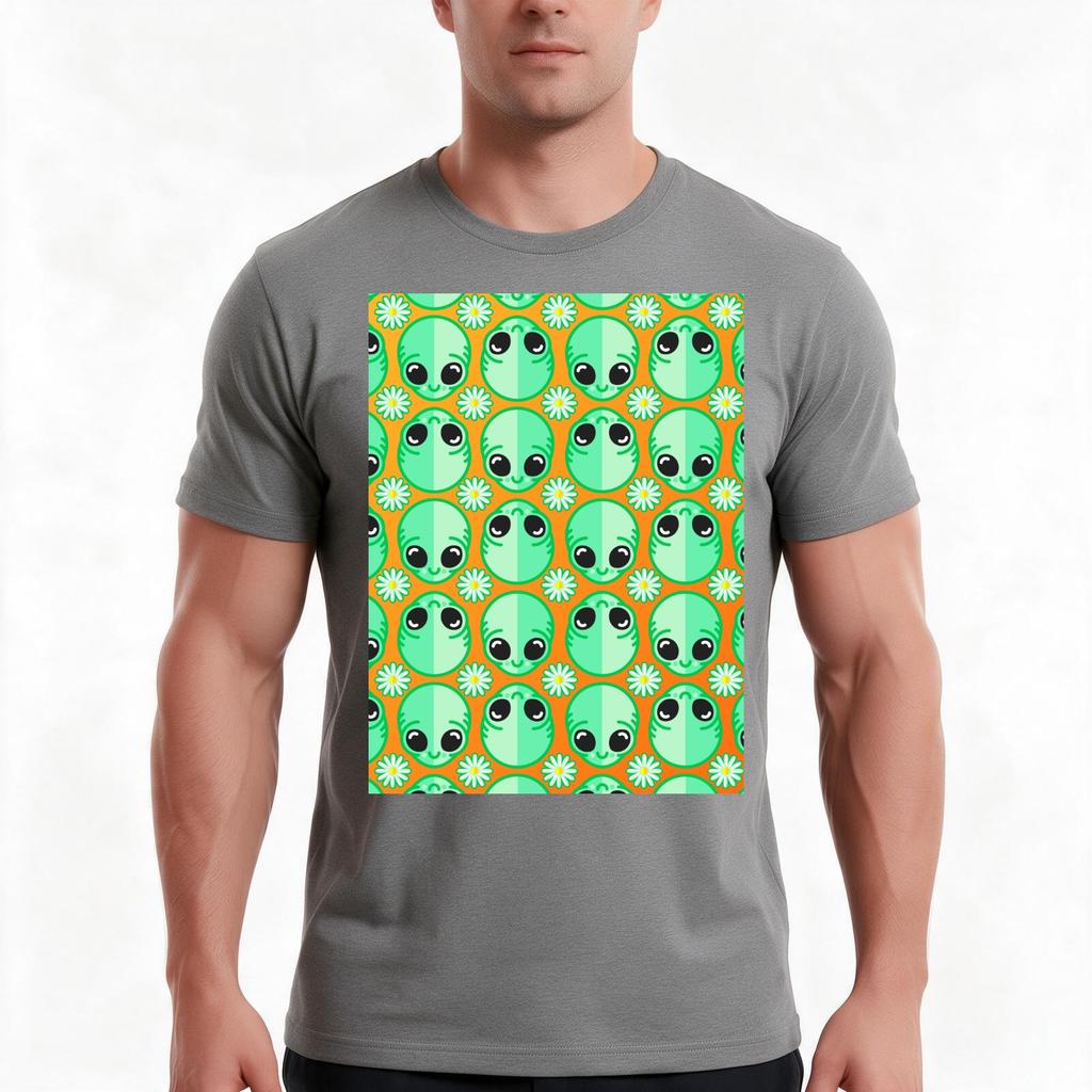 Happy Alien And Daisy Grunge Pattern Tshirt Summer Casual Cotton Tee Unisex Unisex Unisex