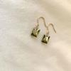 Olive Green Bare Stone Gentle Wind Earrings French Retro Hong Kong Style Ear Hook Temperament Earrings Light and Luxurious Earrings