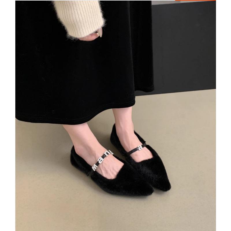 Новые стильные модные остроносые плюшевые туфли для женщин, туфли на плоской подошве для женщин с плюшевыми женскими сапогами Zapatos Mujer