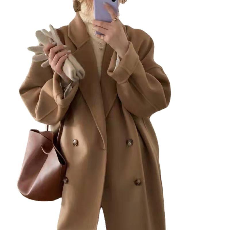 Двустороннее шерстяное пальто для женщин, средней длины, новый стиль осень-зима, корейская версия, стиль Хепберн, модное шерстяное пальто в форме кокона