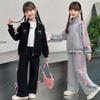 Girls' Autumn Sports Suit: Bow-Decor Cardigan & Fashion Sweatpants Set