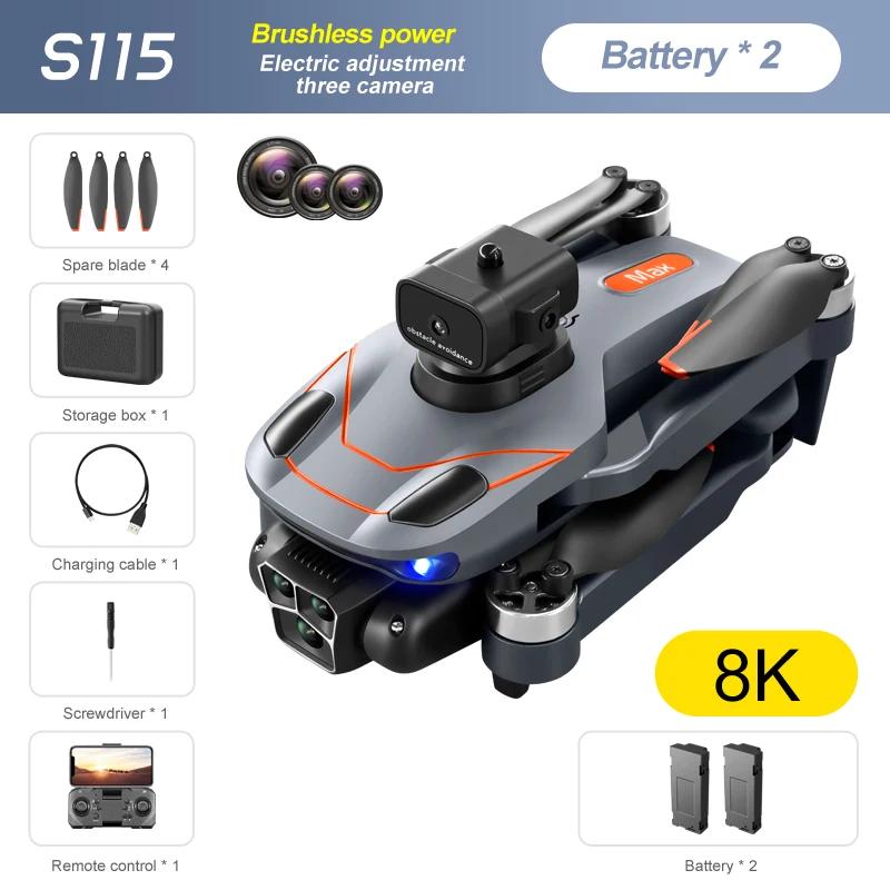 Новый S115 RC Дрон 8K Профессиональный трехкамерный широкоугольный позиционер для предотвращения препятствий Бесщеточный двигатель Складной квадрокоптер Подарочная игрушка