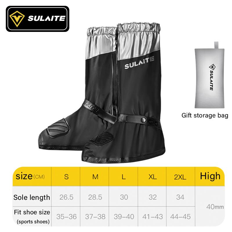 SULAITE Motorcycle Rain Boots Waterproof Shoe Cover Reflective Cycling Shoe Protection Reusable Motorcyclist Protective Gear