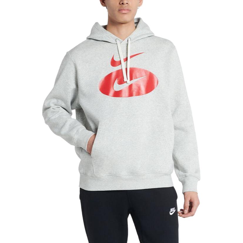 Nike Круглый логотип с принтом, затягивающийся шнурок, толстовка с капюшоном для мужчин, светло-серый DM5458-050