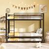 Bunk Bed 90x200 with Trundle Bed, Metal Kids Bed with Fall Protection & Ladder, Space-Saving Bunk Bed for 3 People & Siblings, Black