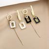 Black Silver Asymmetrical Geometric Dangle Earrings