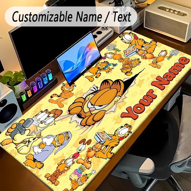 Large Mouse PadGarfield Custom Name Text Personalized Desk Mat Non Slip Gaming Pad