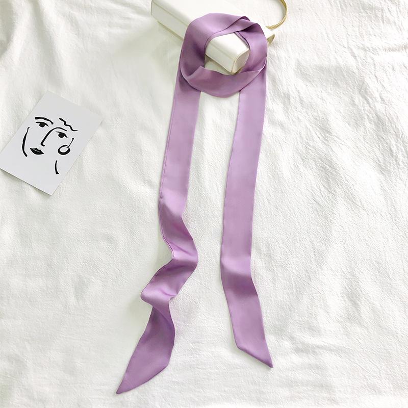 Women's Solid Silk Ribbon Scarf: Thin, Long, Narrow Neck Tie & Shirt Accessory