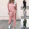 2 Pcs/Set Women Suit O Neck Solid Color Loose Simple Pants Suit for Daily Wear