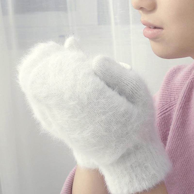 1 Pair Cute Rabbit Wool Gloves Female Winter Mittens Full Finger Gloves Winter Warm Supplies