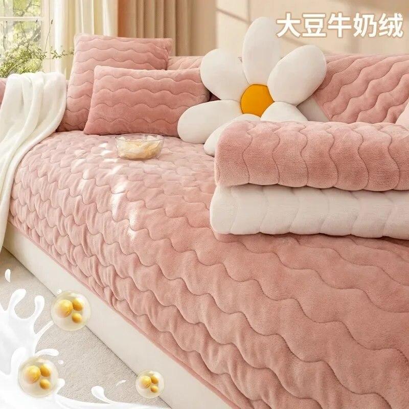 Modern Wavy Line Sofa Cushion Thickened Winter Sofa Towels High-density Thick Plush Anti Slip Soft Anti-static Warm Sofa Covers