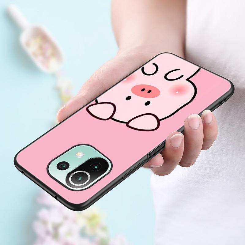 Чехол для телефона с милой свинкой из мультфильма для Xiaomi Mi 11 Lite NE 11i 10T 11T Pro A2 A3 Lite POCO F3 M3 M4 C31 X3 Pro NFC GT, черный мягкий чехол