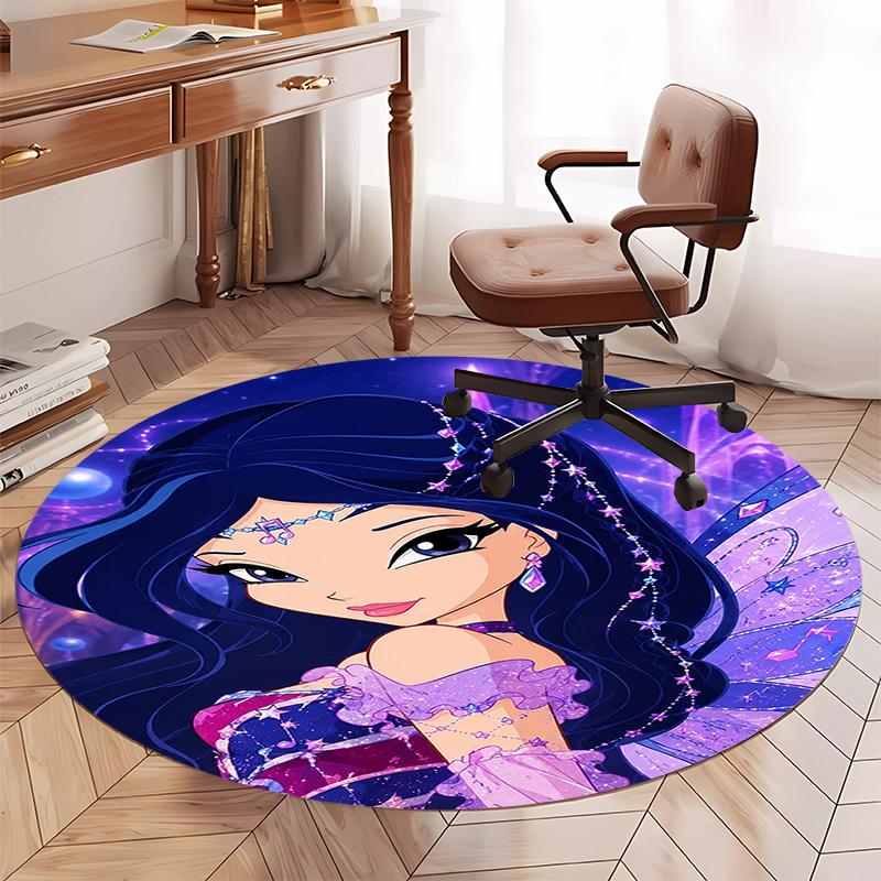 Winx Club Printed Round Rug Carpet Chair Rug Area Rug Entryway Doormats,for Office Chair Living Room Bedroom Kitchen Room.