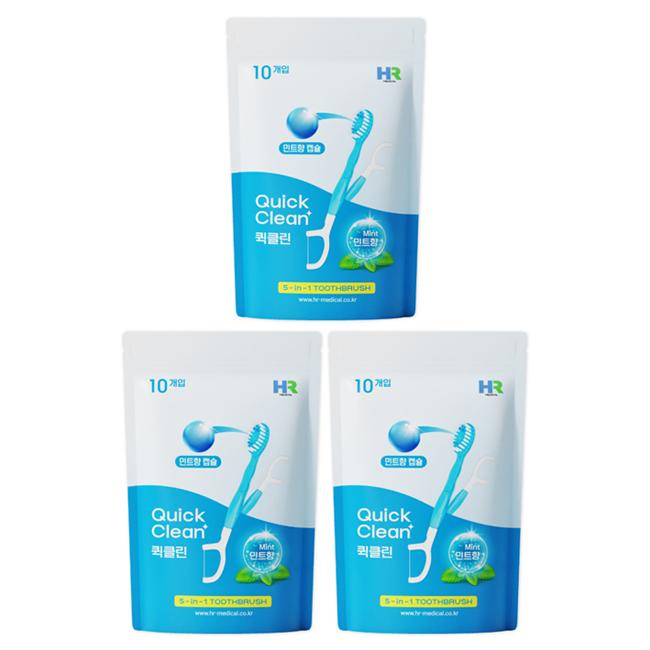 HR Medical Одноразовая зубная щетка Quick Clean 5-в-1, 10 шт. (Мята / Яблочная мята / Клубника) (10 вариантов)