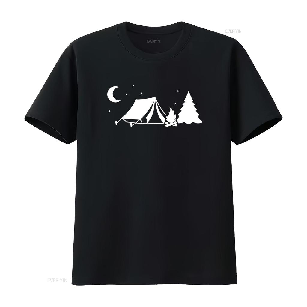 Womens Camping T Shirt Black 2XL vintage Washed Slightly Stylish Top For Everyday Wear Breathable homme designer clothes Unisex