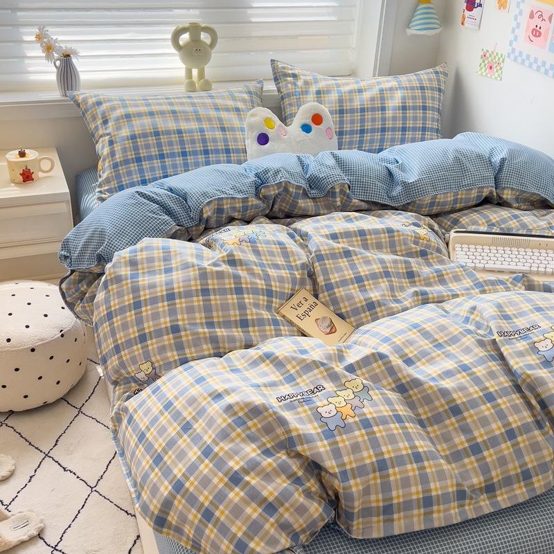 Набор из 4 предметов Класс А Материнский Младенческий класс Маленький Свежий Шлифованный Набор из 4 предметов Приятная к коже Простыня Стиранный хлопок Пододеяльник Общежитие Набор из 3 предметов