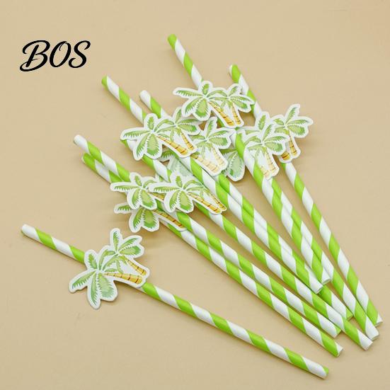 Multi-person Party Straws 20Pcs Disposable Paper Straws, Hawaiian Palm Tree Drink Cocktail Green Coconut Summer Decor Virgin Wood Pulp