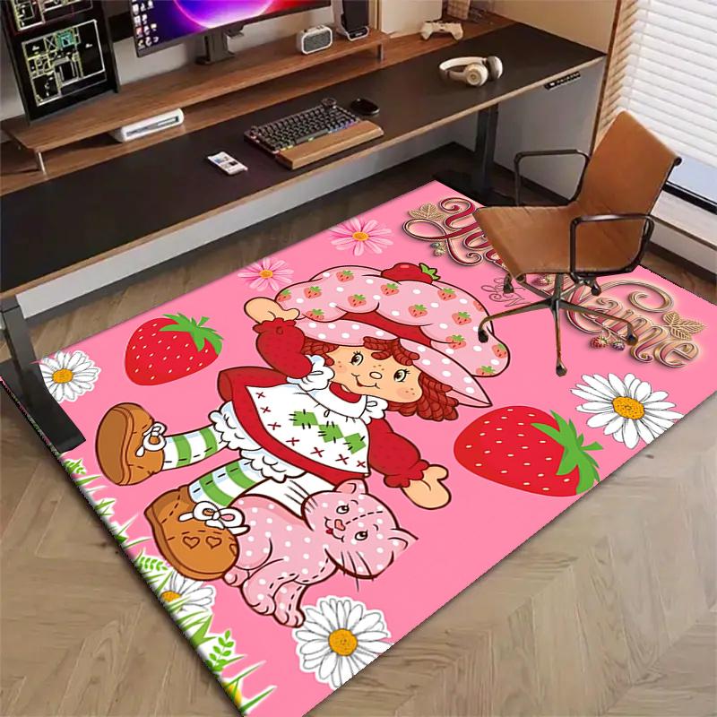 Princess Strawberry Design Area Rug Personalized Name- Non-Slip, Soft & Cozy Floor Mat for Living Room, Office - Indoor/Outdoor Carpet