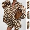 Women Fashion Printed Long Sleeve Shirt And Shorts Casual Two Piece Set