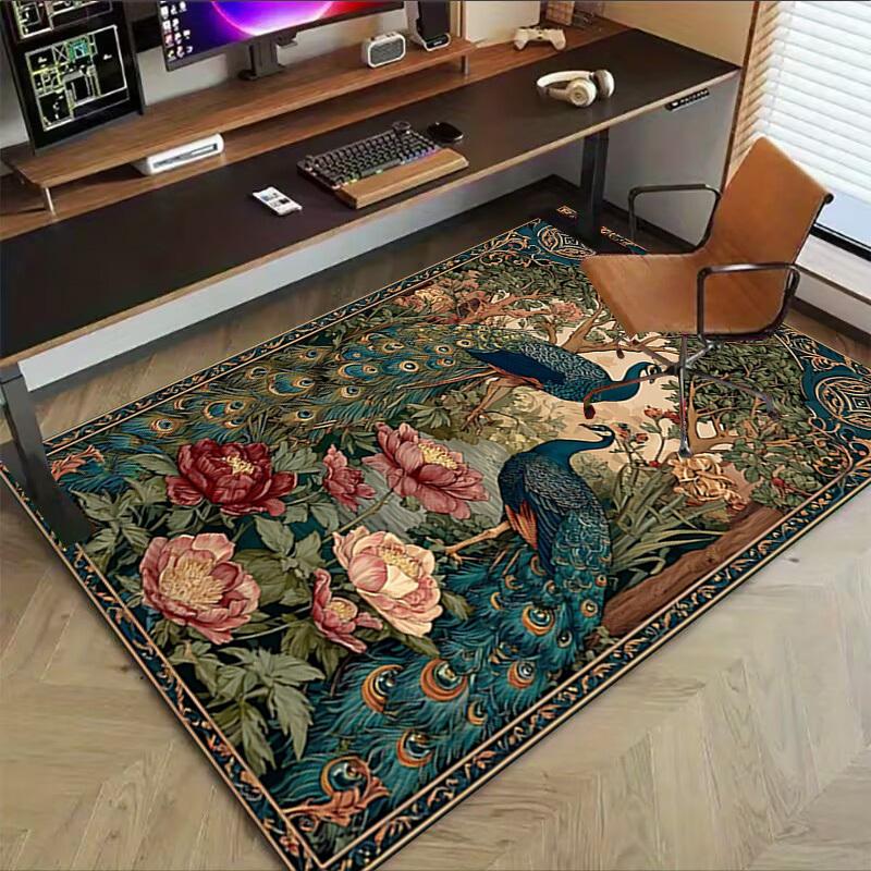 1pc Peacock Flowers Carpet Anti Slip Polyester Floor Mat for office.Bedroom
