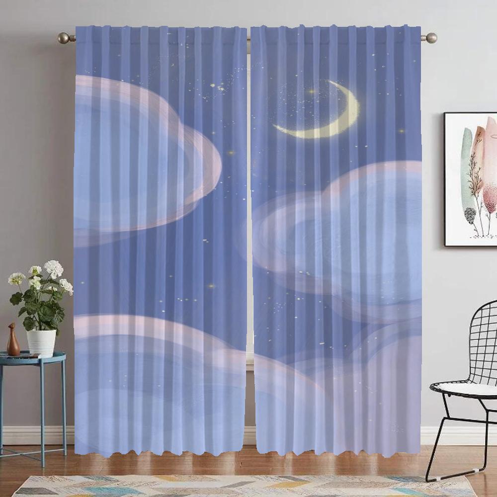 Curtains for Living Room Curtain Cloud Partition Halloween Decoration Home Interior Curtains 2 Pieces Tulle for Bedroom Shades