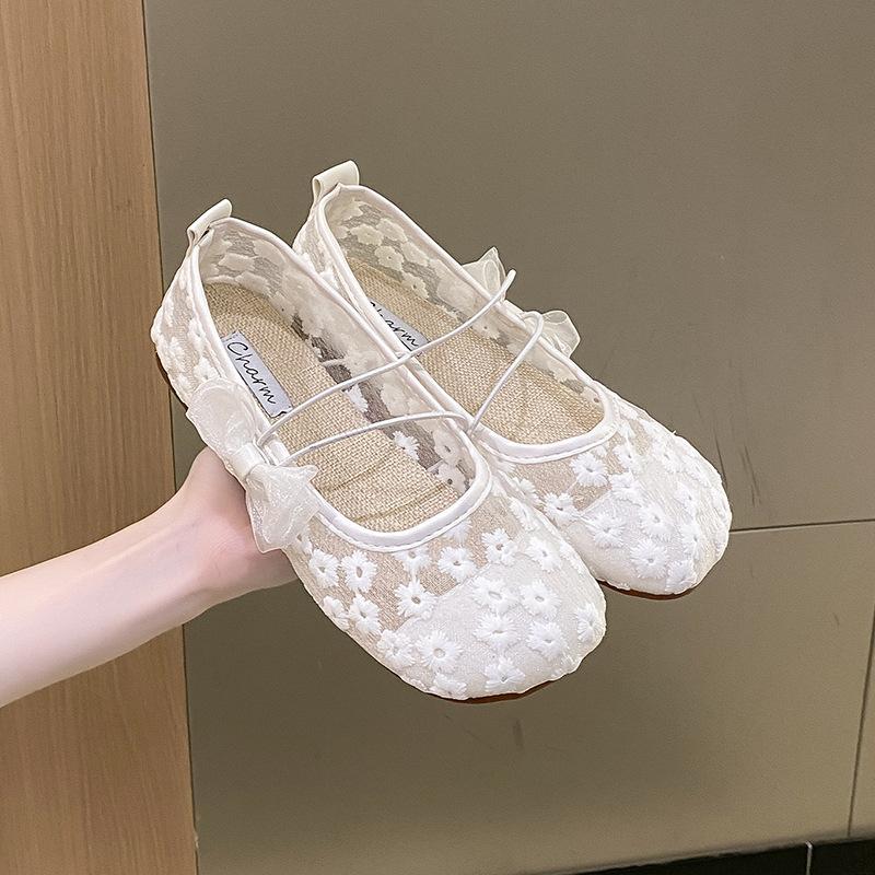 Модные корейские туфли-лодочки для женщин 2024 года, летние новые дышащие сетчатые туфли с бантом и плоской подошвой Zapatos De Mujer