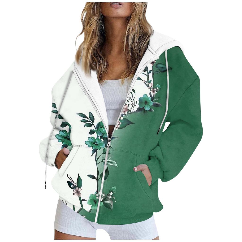 Женская модная повседневная толстовка с принтом и длинным рукавом с карманом, кардиган, куртка, пальто с капюшоном на молнии