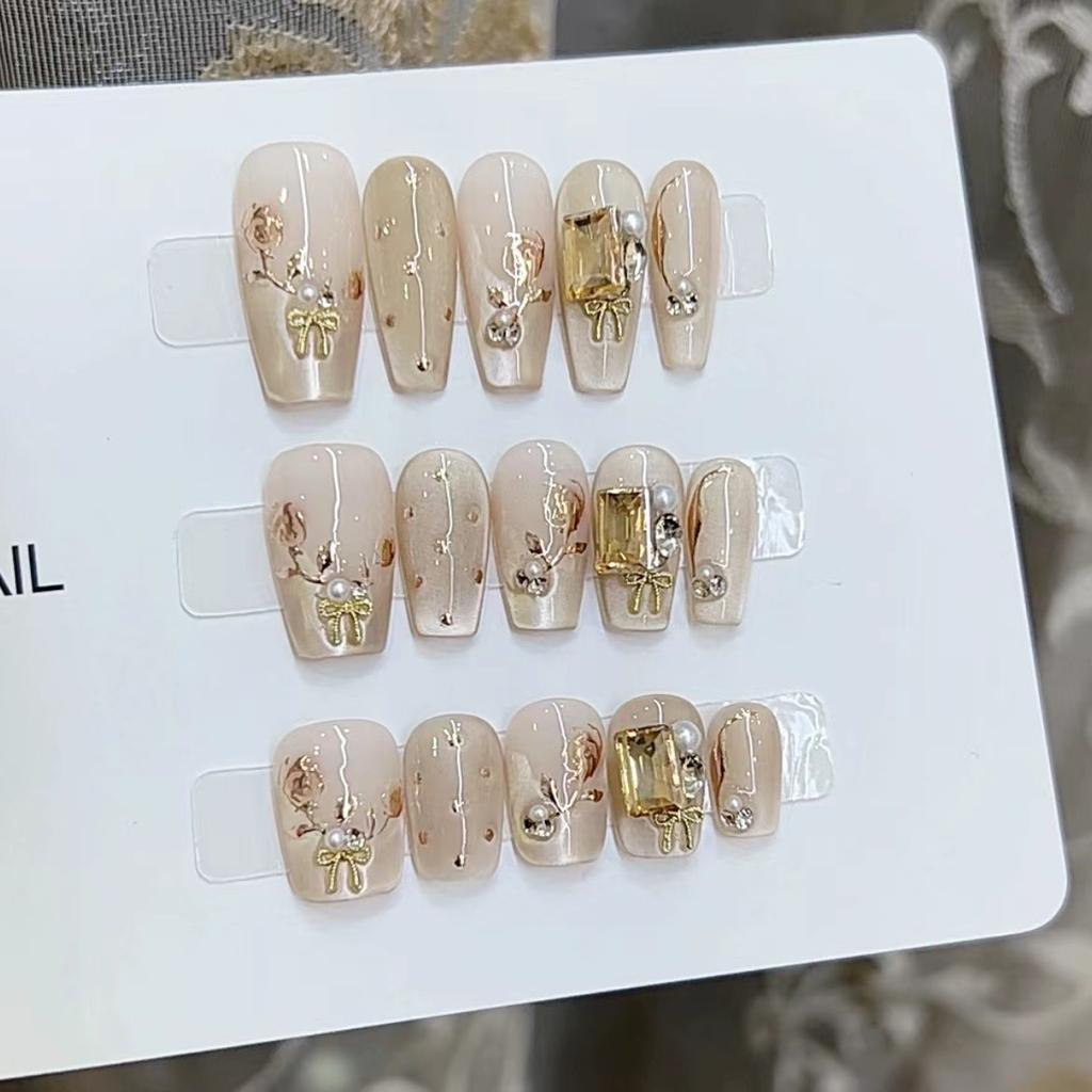 Pure Handmade Phototherapy Wear Nail Tablets Rose Story. Wearing Nail Finished Product Reusable Nail Patches