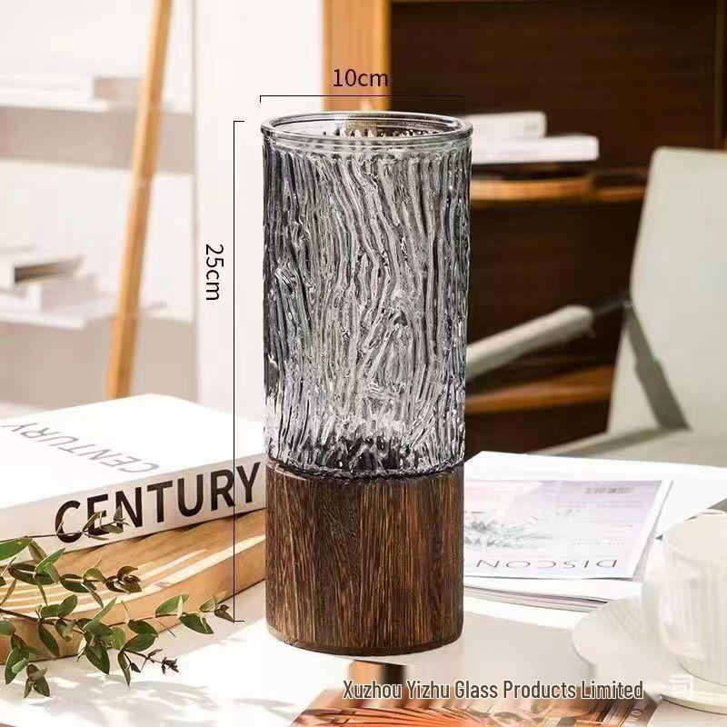 Скандинавская Роскошная Хрустальная Белая Стеклянная Ваза с Деревянной Подставкой для Живых Цветов - Декор для Гостиной