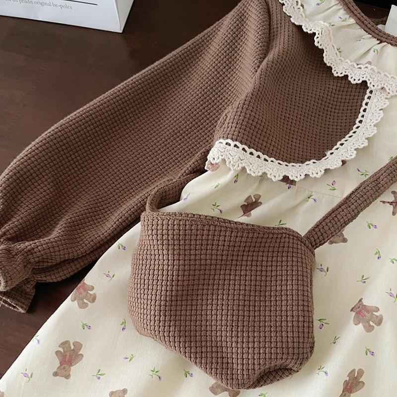 Платье для девочек 2024 года, осеннее милое платье в западном стиле с цветочным принтом