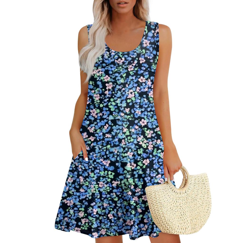 Womens Summer Dresses Loose U Neck Sleeveless Sundresses Dress With Pockets