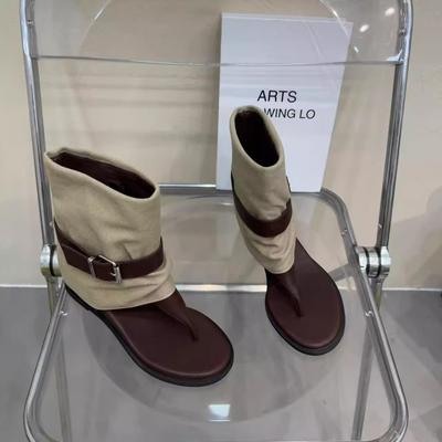 Популярно! Летние новые сандалии с ремешком на пальце, пряжкой, плоской подошвой, внутренней платформой, высоким верхом, крутые ботинки, задней молнией, модные сандалии, женские модели