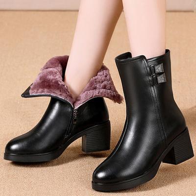 Модные женские ботинки, теплые плюшевые ботильоны, женские тонкие ботинки на толстом каблуке, классические черные женские туфли, женская обувь на молнии, обувь