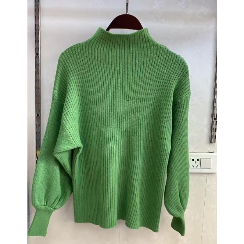 Осень и зима новый полуводолазка низ вязаный свитер корейская мода женский свободный пуловер фонарь длинный рукав топы свободная повседневная одежда 2101