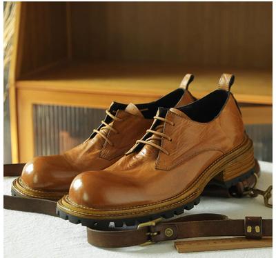 Британские ретро кожаные туфли с квадратным носком из лошадиной кожи, трендовая толстая подошва, кожаная подошва Goodyear, мужские туфли