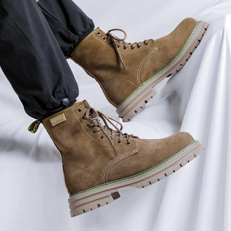 Новые ботинки Tooling Мужские осенне-зимние ботинки из ревеня Британский стиль Пара Желтый бархат Ботинки Мартина 8668-W
