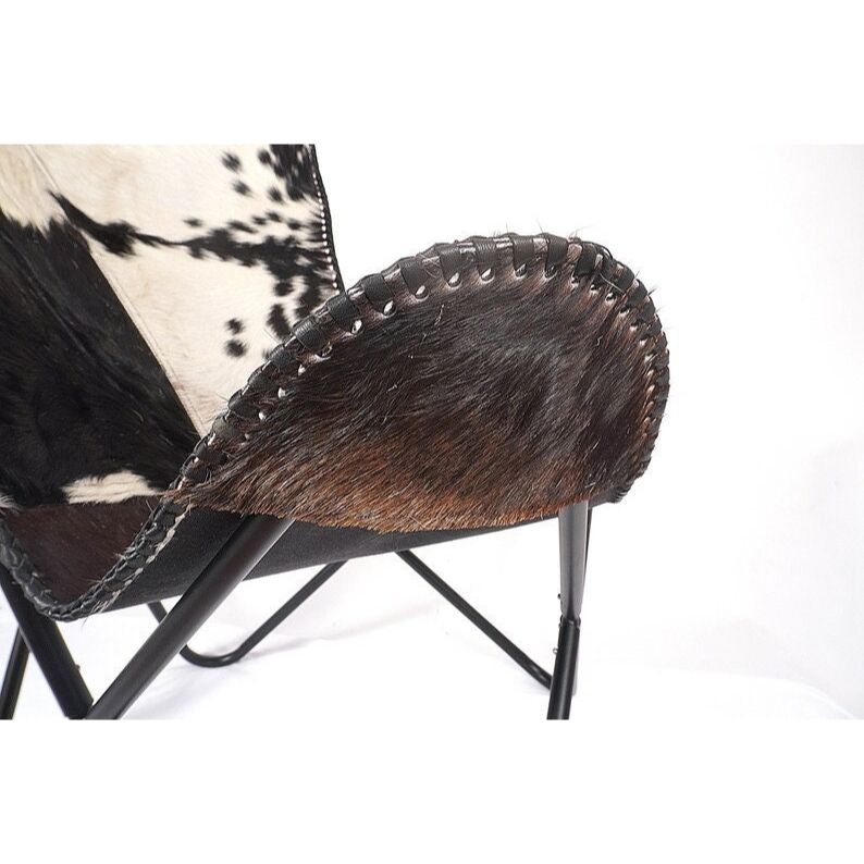 Кожаное кресло-бабочка - чехол из черно-белой коровьей кожи, складное кресло для домашнего декора, гостиной, улицы, подарок на новоселье