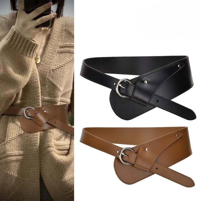 Genuine Leather Waist Seal Pin Buckle Women's Fashionable Versatile Coat Waist Tucked Waist Retro Belt European and American Style Belt Women