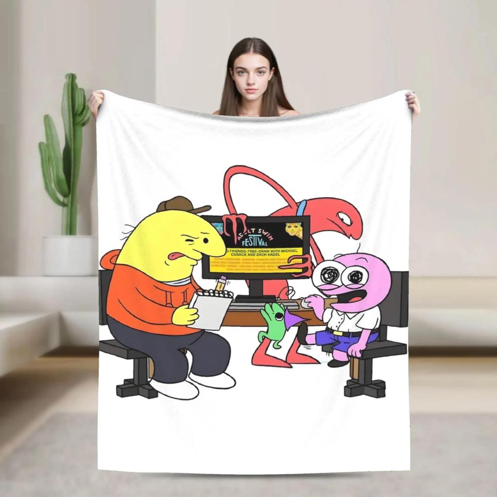 Soft Flannel Throw Blanket for Students Airplane Travel Living Room Sofa Bed Smiling Friends Ducks Design