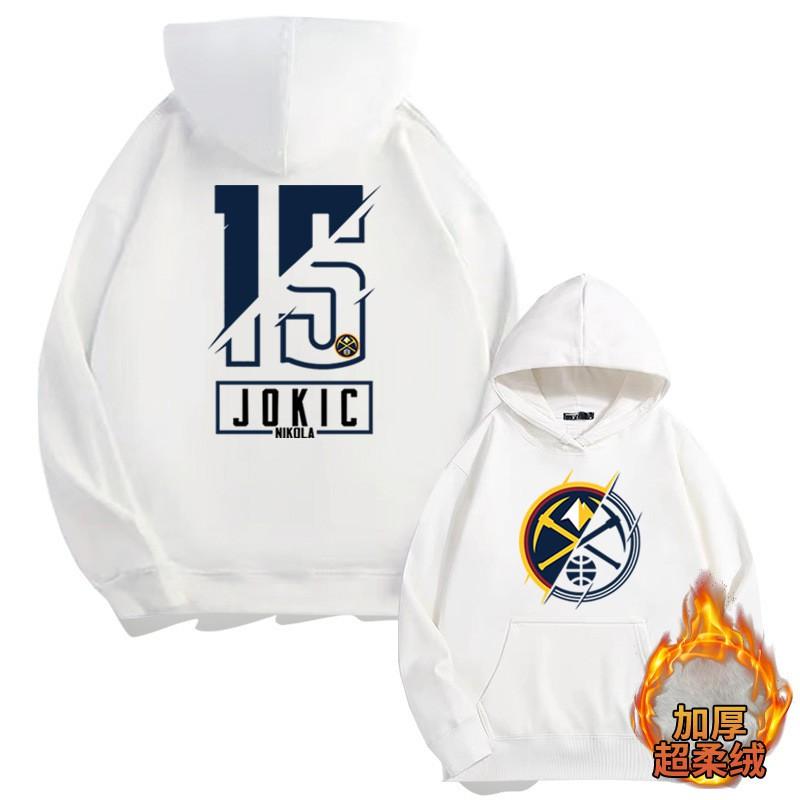 Мужская свободная толстовка с капюшоном с принтом NBA Denver Nuggets 15 Jokic - Хлопок, длинный рукав, спортивный пуловер, осень