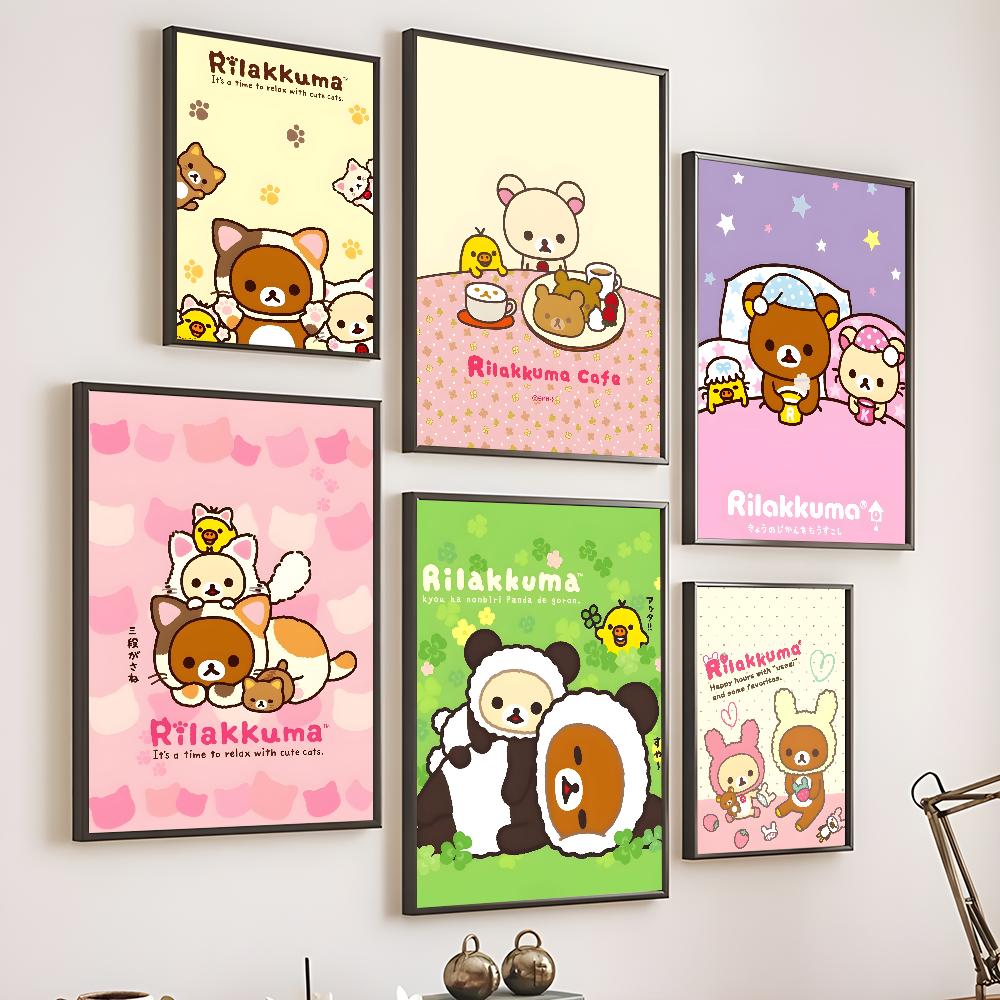 Милый мультфильм R-Rilakkuma аниме постер липкая настенная художественная печать водонепроницаемый дом гостиная спальня бар прихожая эстетический декор