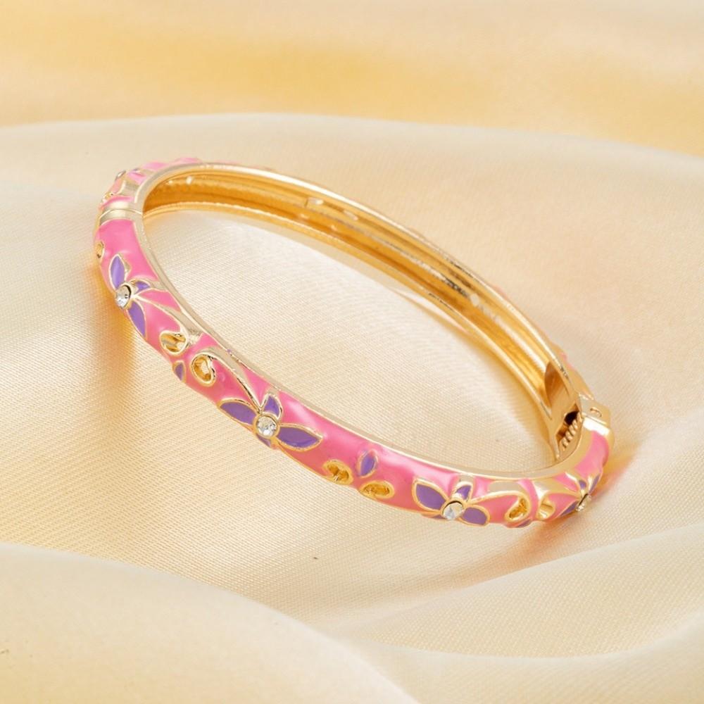 Lightweight Metal Cloisonne Floral Bangle Rhinestone Thin Bracelet  Holiday Presents