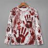 3D Print Horror Red Blood Stains Pattern Halloween Long Sleeve T Shirt For Men Vintage Halloween Party Personality OOTD Tee Top