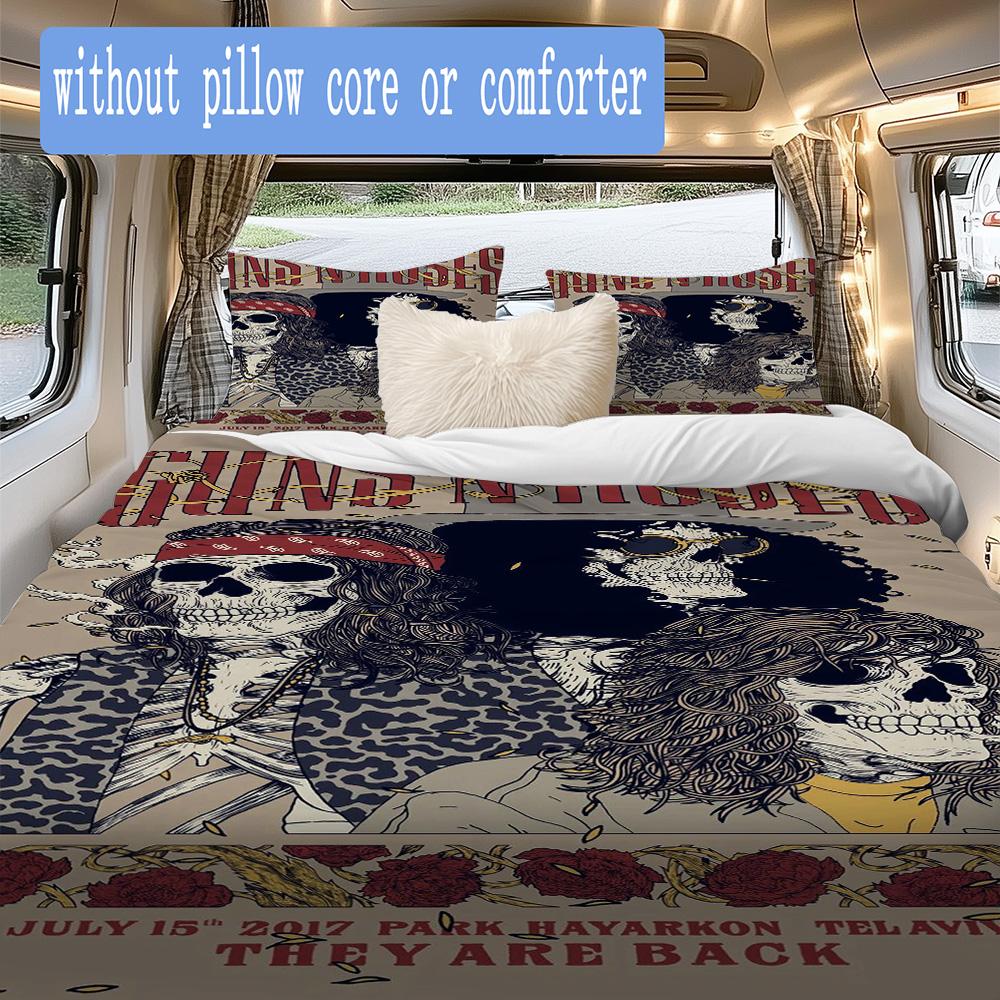 Rock band skull theme Pattern Bedding,Quilt Set Quilt Cover Pillowcase Home Birthday Gift (1*duvet cover+2*pillowcase,without core)XSJT0917531