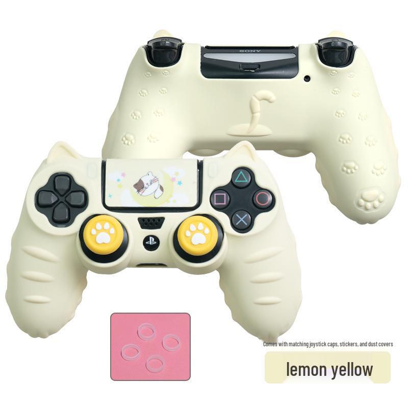 Мультяшный Милый Силиконовый Чехол для Геймпада PS4 с Колпачками на Стиках, Наклейками и Противопылевым Кольцом