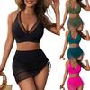 European & American Sexy Mesh Patchwork Drawstring Split Women's Swimsuit