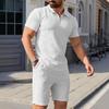 Мужской спортивный костюм для отдыха Летний вязаный комплект из двух предметов с шортами и футболкой-поло с коротким рукавом и лацканами