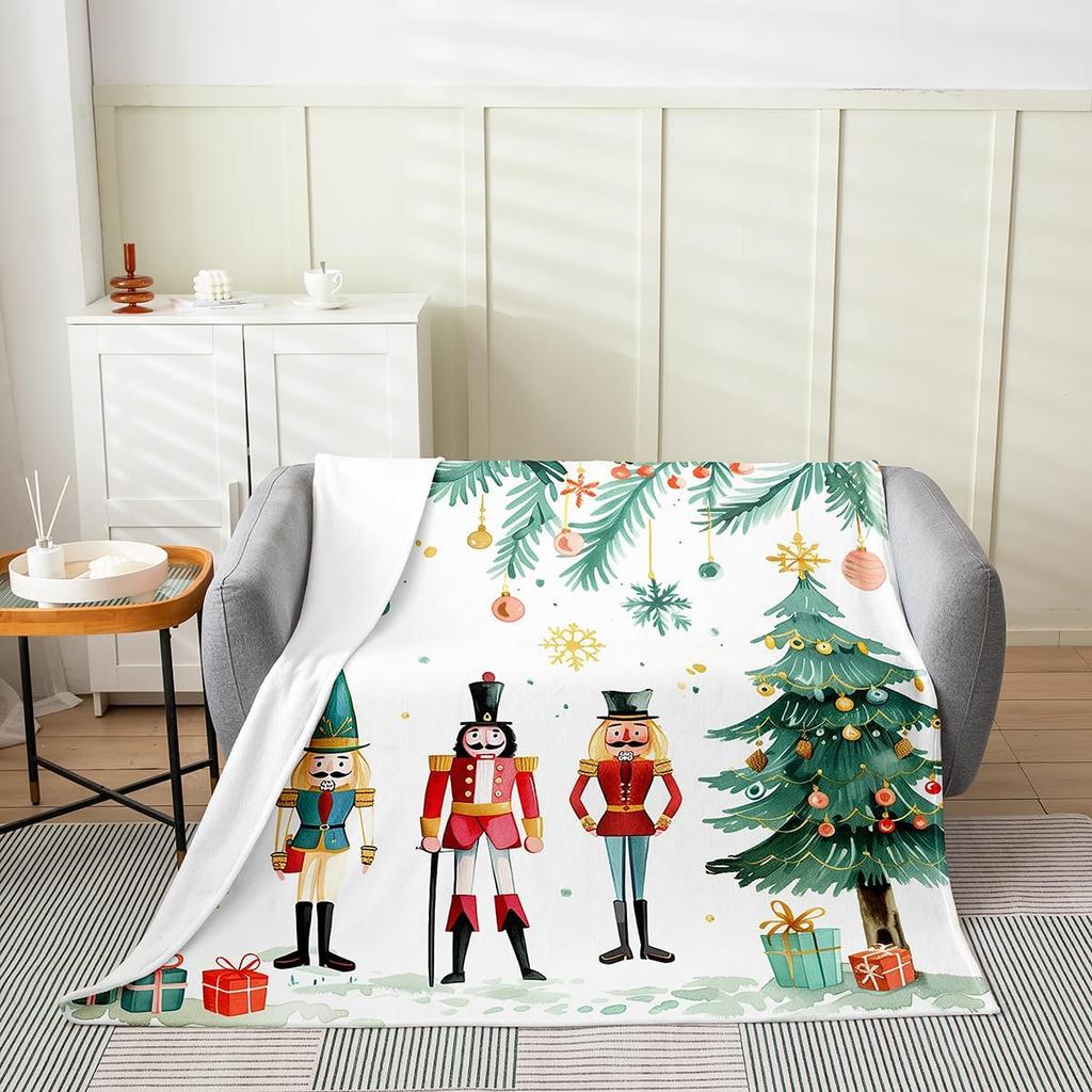 Gingerbread Xmas Flannel Blanket Blue Christmas Tree Candy Throw Blanket Western New Year Theme Cozy Throws for Bed Couch Sofa