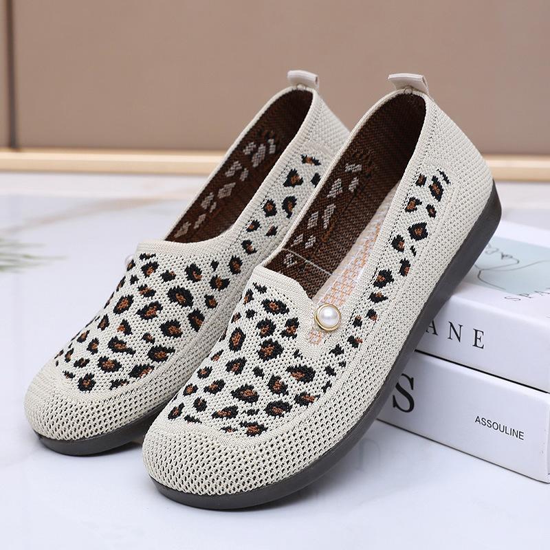 Women's Knitted Flat Shoes Lightweight Comfortable Office Work Loafers Slip On Casual Breathable Mesh Walking Shoes Round Toe Dressy Flats for Women